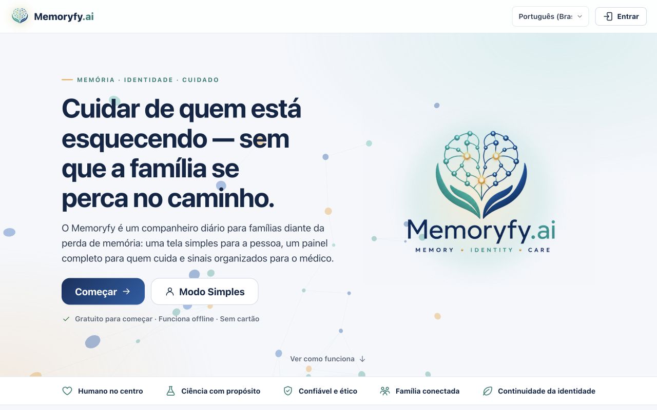 Página pública de Memoryfy